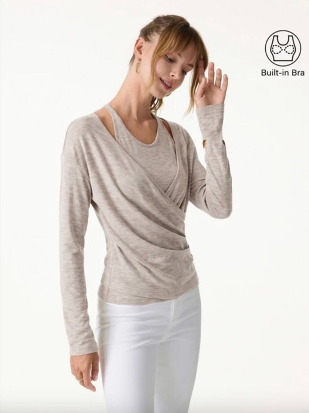 OGL Top Size XS NEW Two-Piece Set Cami with Surplice Ruched Top Oatmeal Heather